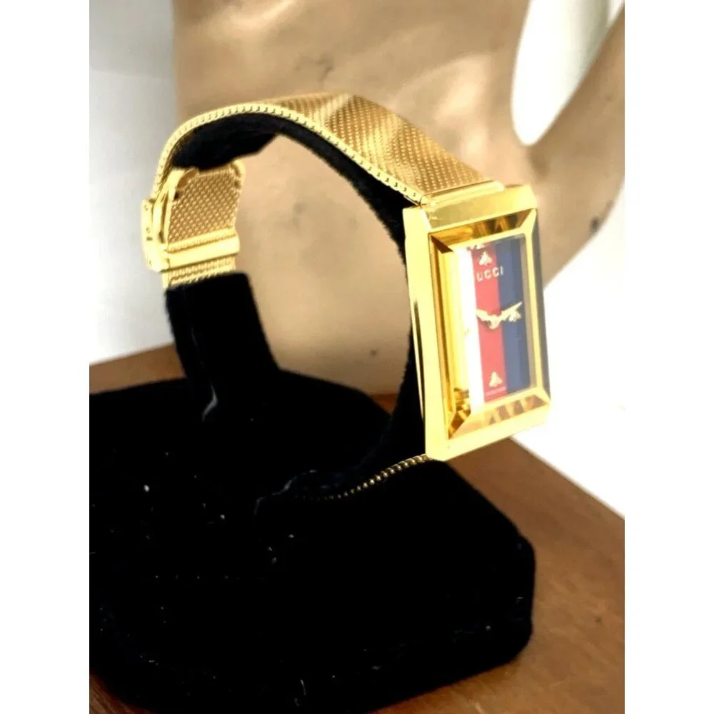 Gucci Women's Watch YA147410 G-Frame Gold Rectangular Dial Swiss Quartz Steel